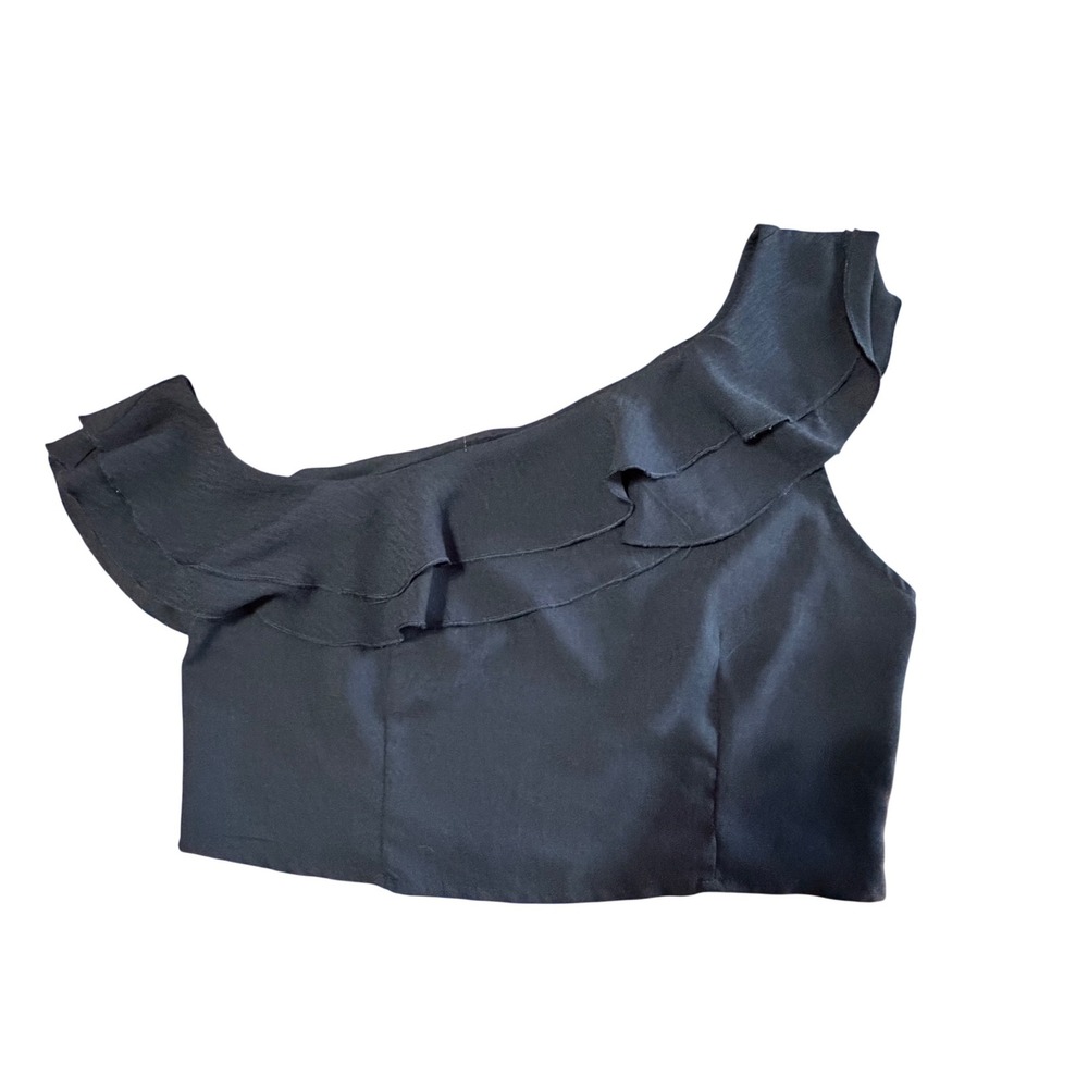 About Us Black One Shoulder Ruffle Top Asymmetrical Cocktail Party Size Large